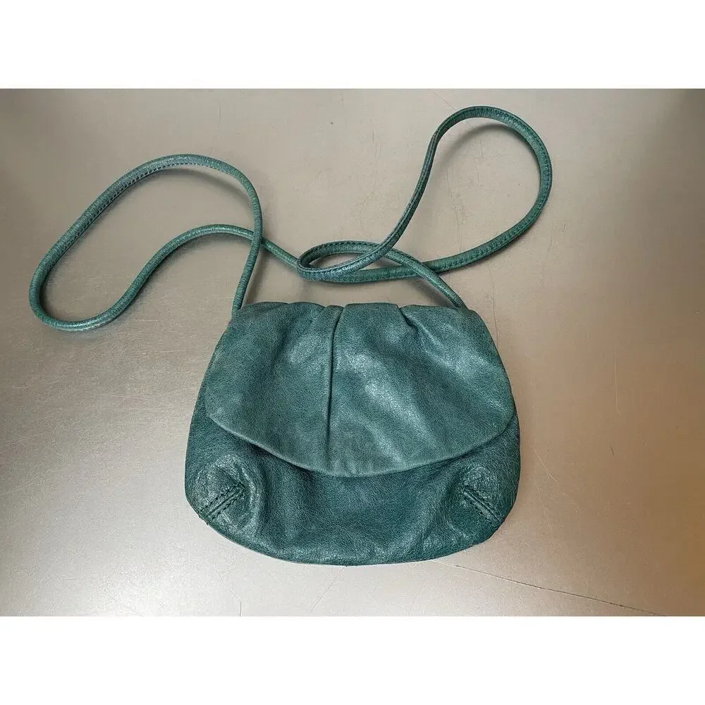 Fossil Teal Green Leather Crossbody Shoulder Bag Mini Small Leather Distressed
